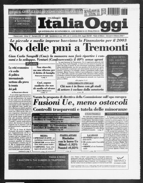 Italia oggi : quotidiano di economia finanza e politica